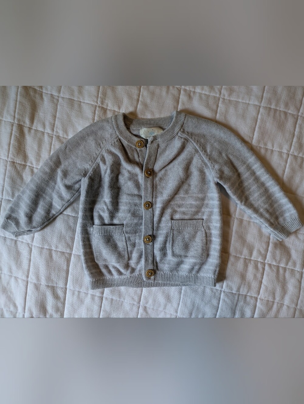 Children's Light Gray Cotton Button-Up Knit Cardigan Sweater - Cloud Island